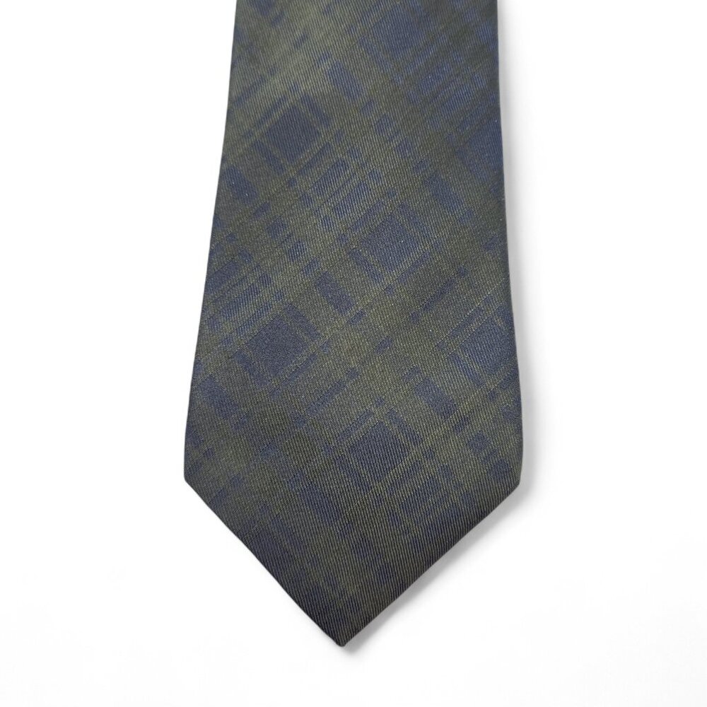 John Varvatos Hooker’s Green & Black Plaid Silk Tie - Picture 2 of 4